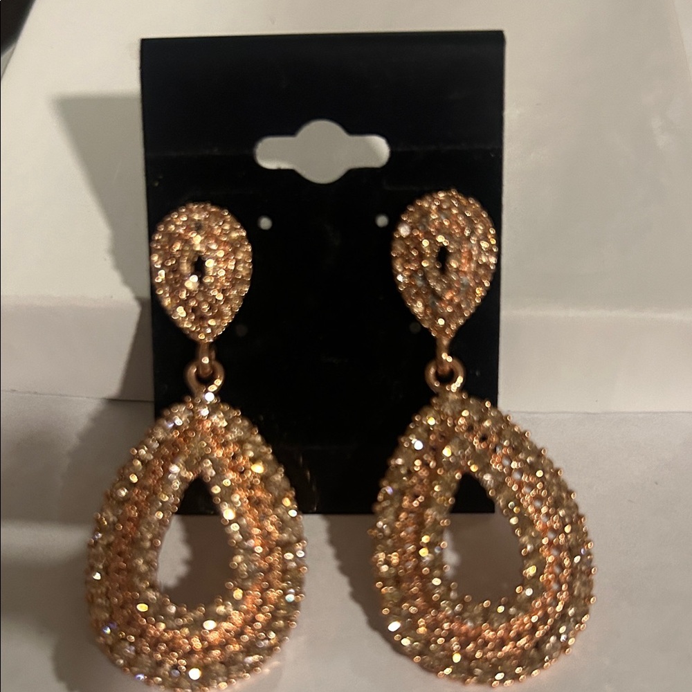 Boutique Rose gold Smokey Rhinestones Teardrop Earrings,Vintage,beautiful .